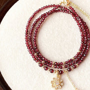 Buddha Stones Natural 2.5mm Garnet Beads Flower Purification Multilayer Bracelet