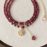 Buddha Stones Natural 2.5mm Garnet Beads Flower Purification Multilayer Bracelet