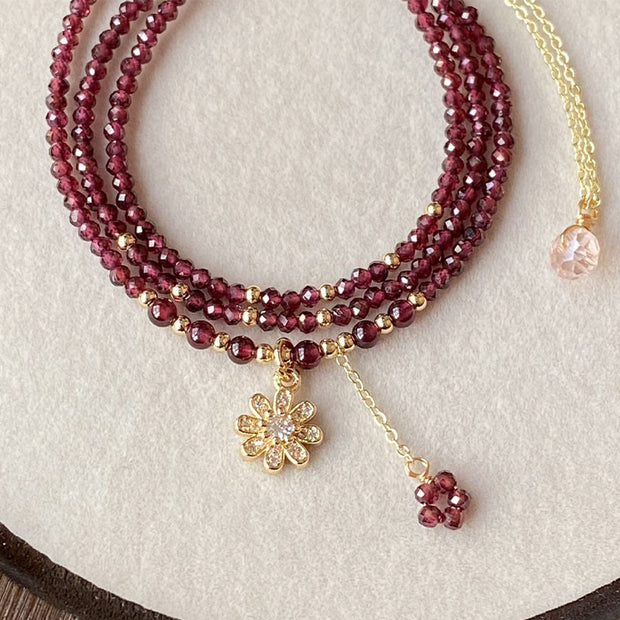 Buddha Stones Natural 2.5mm Garnet Beads Flower Purification Multilayer Bracelet