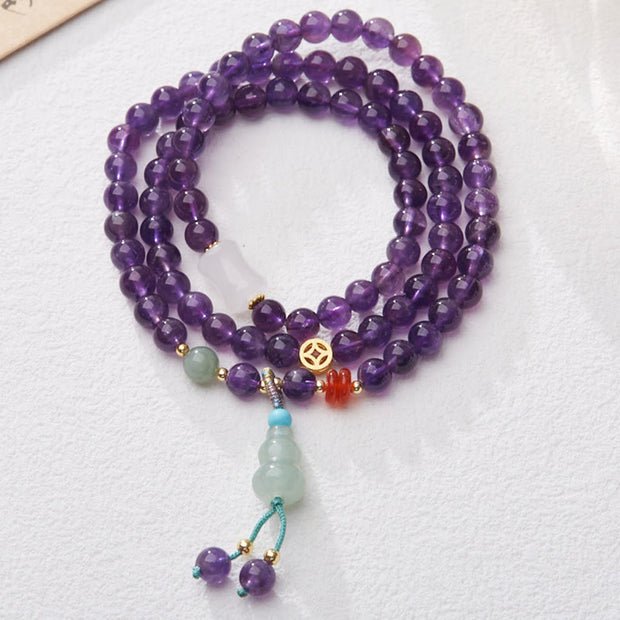 Buddha Stones Natural Amethyst Beads Coin Hanging Gourd Chalcedony Lotus Balance Multi-layer Bracelet