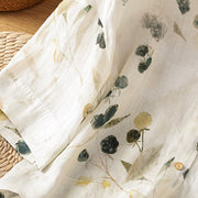 Buddha Stones Plant Printed V-neck Button Design Women's Polyester Three Quarter Sleeve Shirt Cardigan
