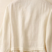 Buddha Stones Embroiderd Front Button Design Women's Cotton Three Quarter Sleeve Shirt