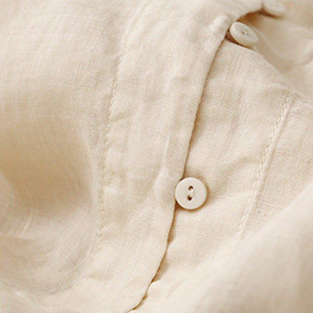 Buddha Stones Embroiderd Front Button Design Women's Cotton Three Quarter Sleeve Shirt