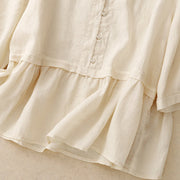 Buddha Stones Embroiderd Front Button Design Women's Cotton Three Quarter Sleeve Shirt