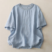 Buddha Stones Plain Threaded Crew Neck Design Women's Polyester Short Sleeves Shirt