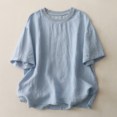 Buddha Stones Plain Threaded Crew Neck Design Women's Polyester Short Sleeves Shirt