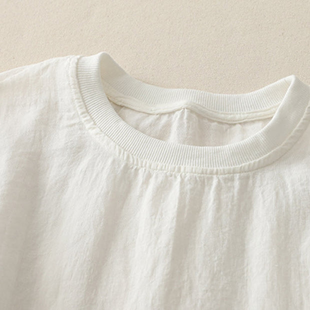 Buddha Stones Plain Threaded Crew Neck Design Women's Polyester Short Sleeves Shirt
