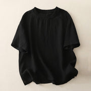 Buddha Stones Plain Threaded Crew Neck Design Women's Polyester Short Sleeves Shirt