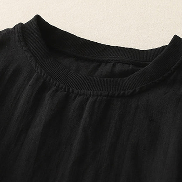 Buddha Stones Plain Threaded Crew Neck Design Women's Polyester Short Sleeves Shirt