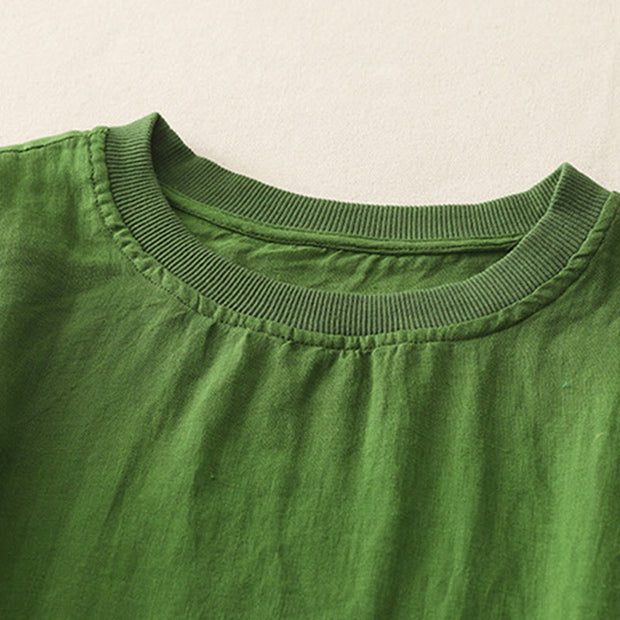 Buddha Stones Plain Threaded Crew Neck Design Women's Polyester Short Sleeves Shirt