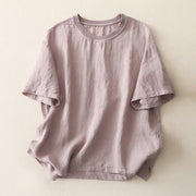 Buddha Stones Plain Threaded Crew Neck Design Women's Polyester Short Sleeves Shirt