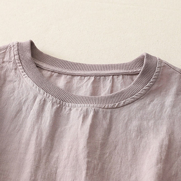 Buddha Stones Plain Threaded Crew Neck Design Women's Polyester Short Sleeves Shirt