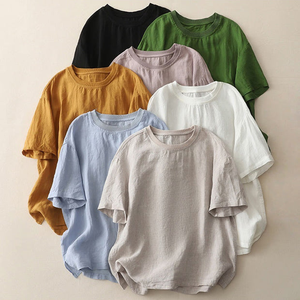 Buddha Stones Plain Threaded Crew Neck Design Women's Polyester Short Sleeves Shirt