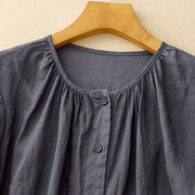 Buddha Stones Plain Button Crew Neck Design Women's Cotton blend Three Quarter Sleeve Shirt