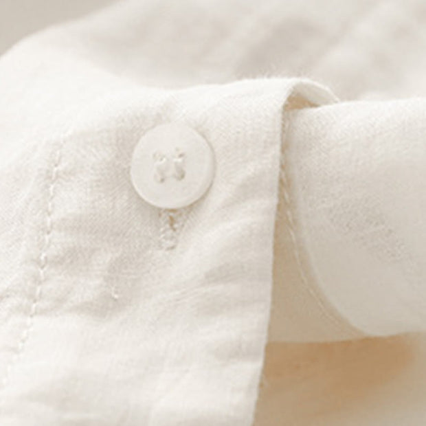 Buddha Stones Plain Button Crew Neck Design Women's Cotton blend Three Quarter Sleeve Shirt