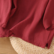 Buddha Stones Plain V-Neck Design Women's Cotton Linen Three Quarter Sleeve Shirt With Pockets