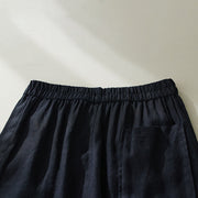 Buddha Stones Commute Pure Color High Waist Women's Cotton Linen Harem Cropped Pants With Pockets