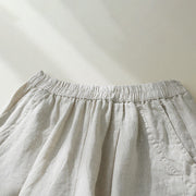 Buddha Stones Commute Pure Color High Waist Women's Cotton Linen Harem Cropped Pants With Pockets