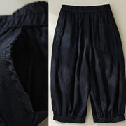 Buddha Stones Commute Pure Color High Waist Women's Cotton Linen Harem Cropped Pants With Pockets