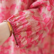 Buddha Stones Floral Leaves Lace-up Design Women's Cotton Linen Long Sleeve Shirt