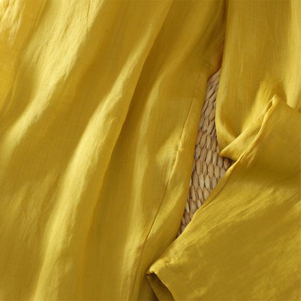 Buddha Stones Commute Pure Color Simple Design Women's Cotton Linen Ankle-Length Harem Pants With Pockets