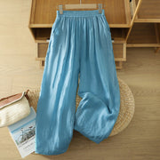 Buddha Stones Commute Pure Color Simple Design Women's Cotton Linen Ankle-Length Harem Pants With Pockets