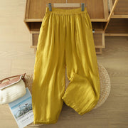 Buddha Stones Commute Pure Color Simple Design Women's Cotton Linen Ankle-Length Harem Pants With Pockets