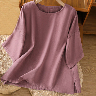 Buddha Stones Casual Summer Plain Crew Neck Women's  Cotton Short Sleeve T-Shirt
