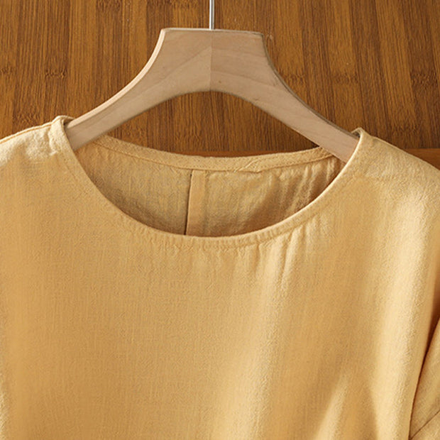 Buddha Stones Casual Summer Plain Crew Neck Women's  Cotton Short Sleeve T-Shirt