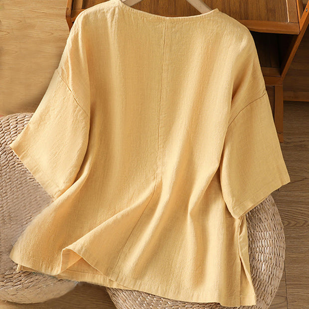 Buddha Stones Casual Summer Plain Crew Neck Women's  Cotton Short Sleeve T-Shirt