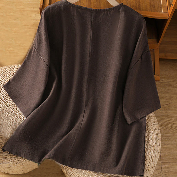 Buddha Stones Casual Summer Plain Crew Neck Women's  Cotton Short Sleeve T-Shirt