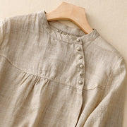 Buddha Stones Lace-up Buttons Design Women's Cotton Linen Three Quarter Sleeve Shirt