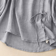 Buddha Stones Lace-up Buttons Design Women's Cotton Linen Three Quarter Sleeve Shirt