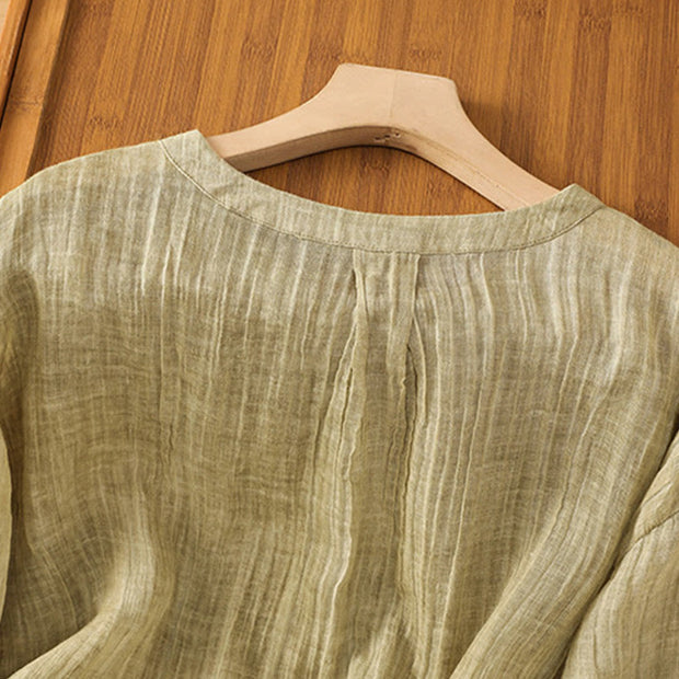 Buddha Stones Casual Summer Plain Crew Neck Women's  Cotton Linen Three Quarter Sleeve T-Shirt
