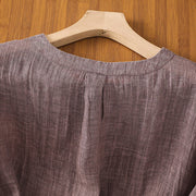Buddha Stones Casual Summer Plain Crew Neck Women's  Cotton Linen Three Quarter Sleeve T-Shirt