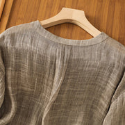Buddha Stones Casual Summer Plain Crew Neck Women's  Cotton Linen Three Quarter Sleeve T-Shirt