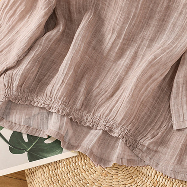 Buddha Stones Casual Summer Plain Crew Neck Women's  Cotton Linen Three Quarter Sleeve T-Shirt