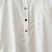 Buddha Stones Half Front Buttons Design Women's Cotton Linen Long Sleeve Shirt