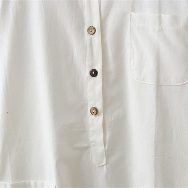 Buddha Stones Half Front Buttons Design Women's Cotton Linen Long Sleeve Shirt