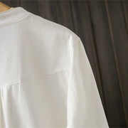 Buddha Stones Half Front Buttons Design Women's Cotton Linen Long Sleeve Shirt