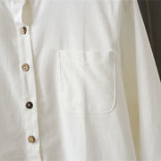 Buddha Stones Half Front Buttons Design Women's Cotton Linen Long Sleeve Shirt