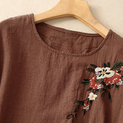 Buddha Stones Casual Summer Embroidered Crew Neck Women's  Cotton Short Sleeve T-shirt