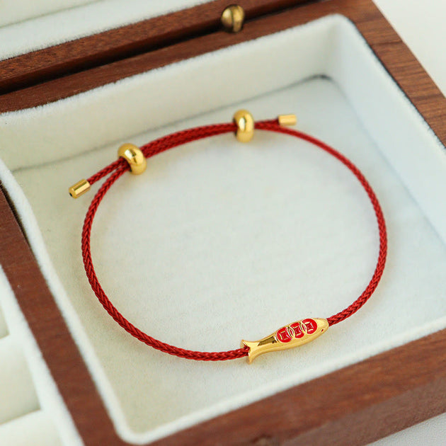 Koi Fish String Buddha Stones Brass Koi Fish Red String Wealth Bracelet – buddhastoneshop