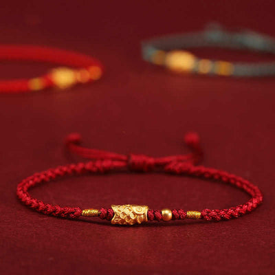 Buddha Stones 999 Gold Luck Protection Koi Fish Handmade Braided String Bracelet