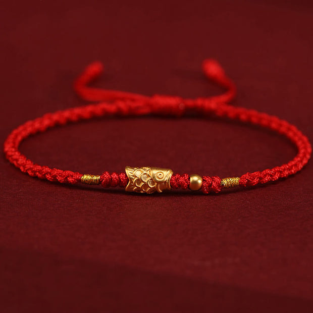 Buddha Stones 999 Gold Luck Protection Koi Fish Handmade Braided String Bracelet
