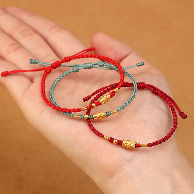 Buddha Stones 999 Gold Luck Protection Koi Fish Handmade Braided String Bracelet