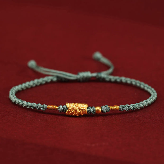 Buddha Stones 999 Gold Luck Protection Koi Fish Handmade Braided String Bracelet