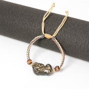 Buddha Stones Gold Sheen Obsidian PiXiu Wealth Rope Necklace Pendant Bracelet