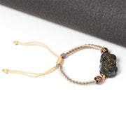 Buddha Stones Gold Sheen Obsidian PiXiu Wealth Rope Necklace Pendant Bracelet
