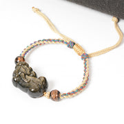 Buddha Stones Gold Sheen Obsidian PiXiu Wealth Rope Necklace Pendant Bracelet